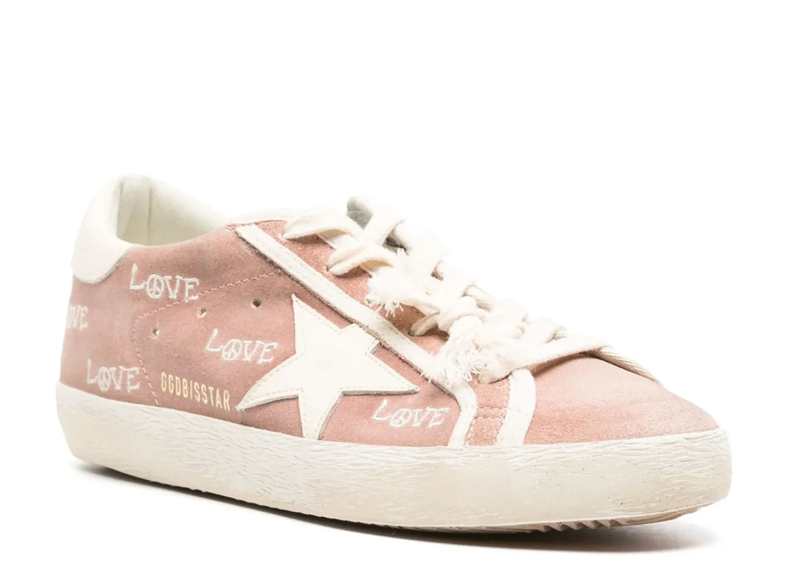 Golden Goose Super-Star Powder Pink Suede Cream Star Heel Love Embroidery (W) 2