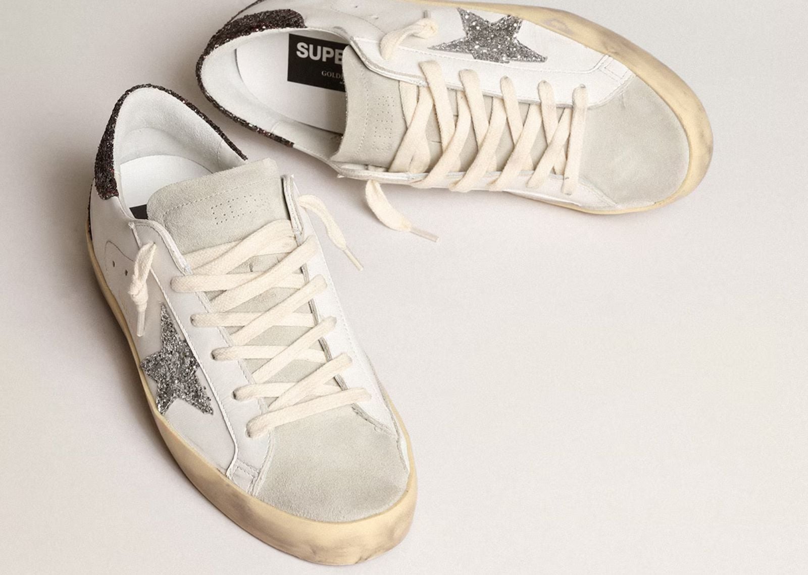 Golden Goose Super-Star Silver Star Brown Glitter Heel (W) 10