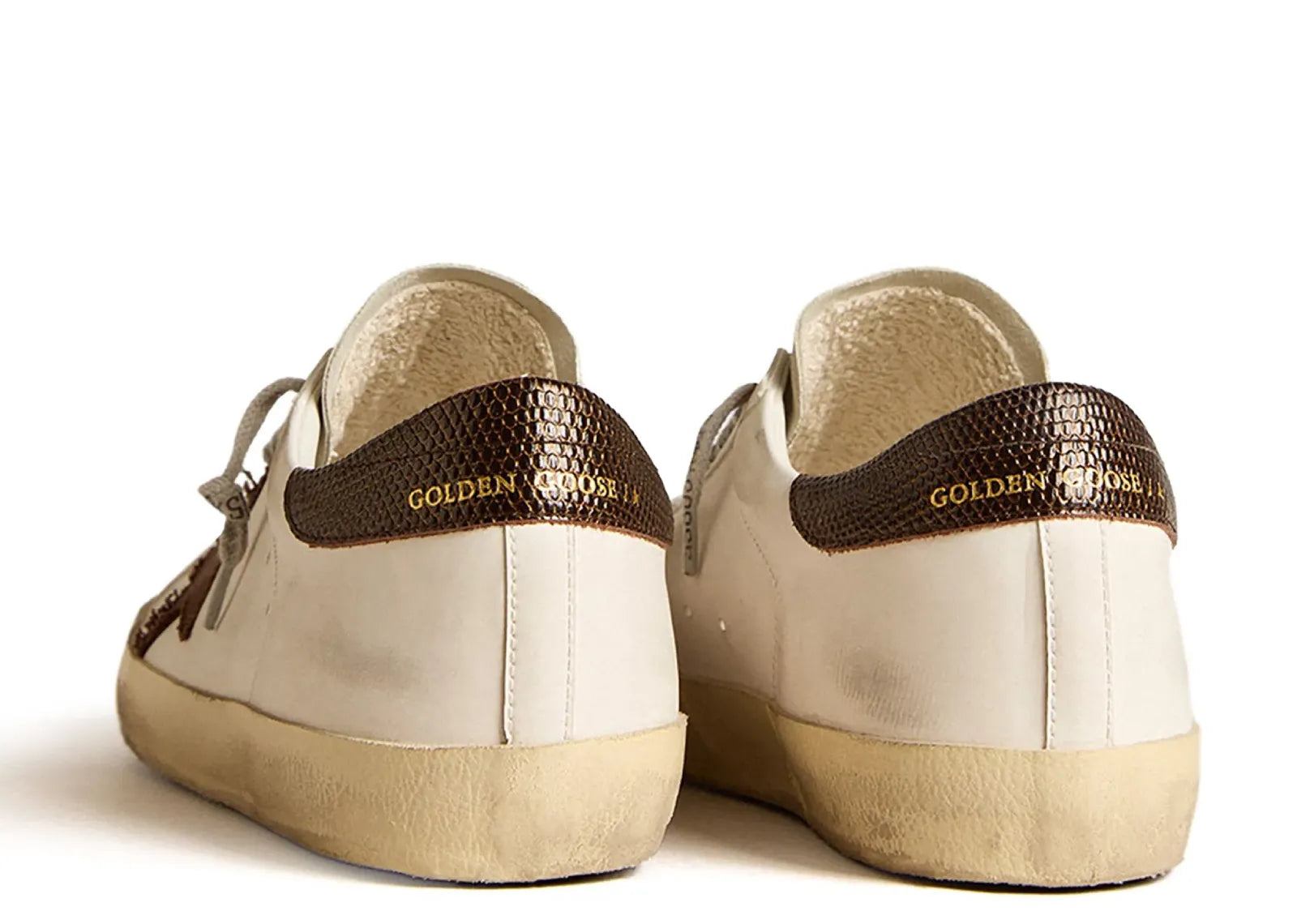 Golden Goose Super-Star White Bio-Based Brown Canvas Star Lizard Heel 4