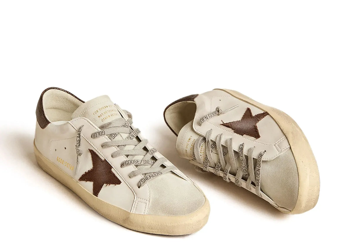 Golden Goose Super-Star White Bio-Based Brown Canvas Star Lizard Heel 3