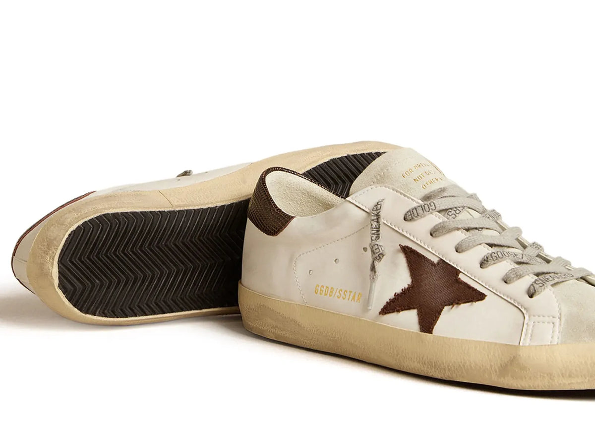 Golden Goose Super-Star White Bio-Based Brown Canvas Star Lizard Heel 2