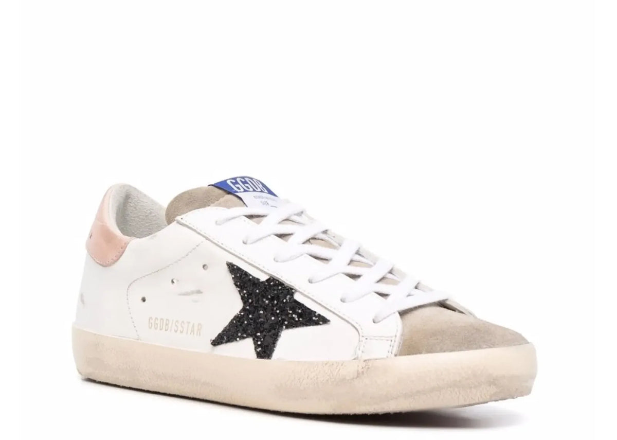Golden Goose Super-Star White Leather Black Glitter Star Rose Heel (W) 2