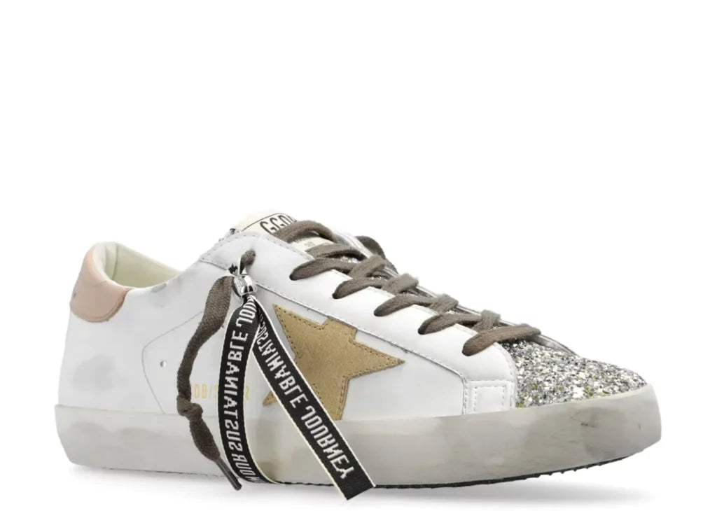 Golden Goose Super-Star White Leather Multicolor Glitter Heel (W) 5