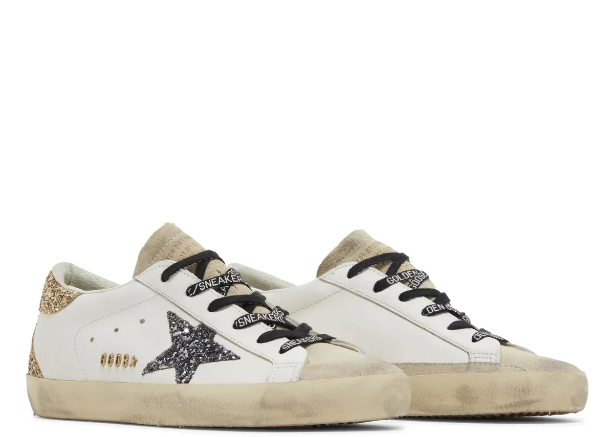 Golden Goose Super-Star White Leather Multicolor Glitter Star Heel (W) 5