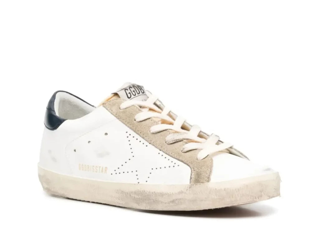 Golden Goose Super-Star White Leather Perforated Star Blue Heel (W) 5