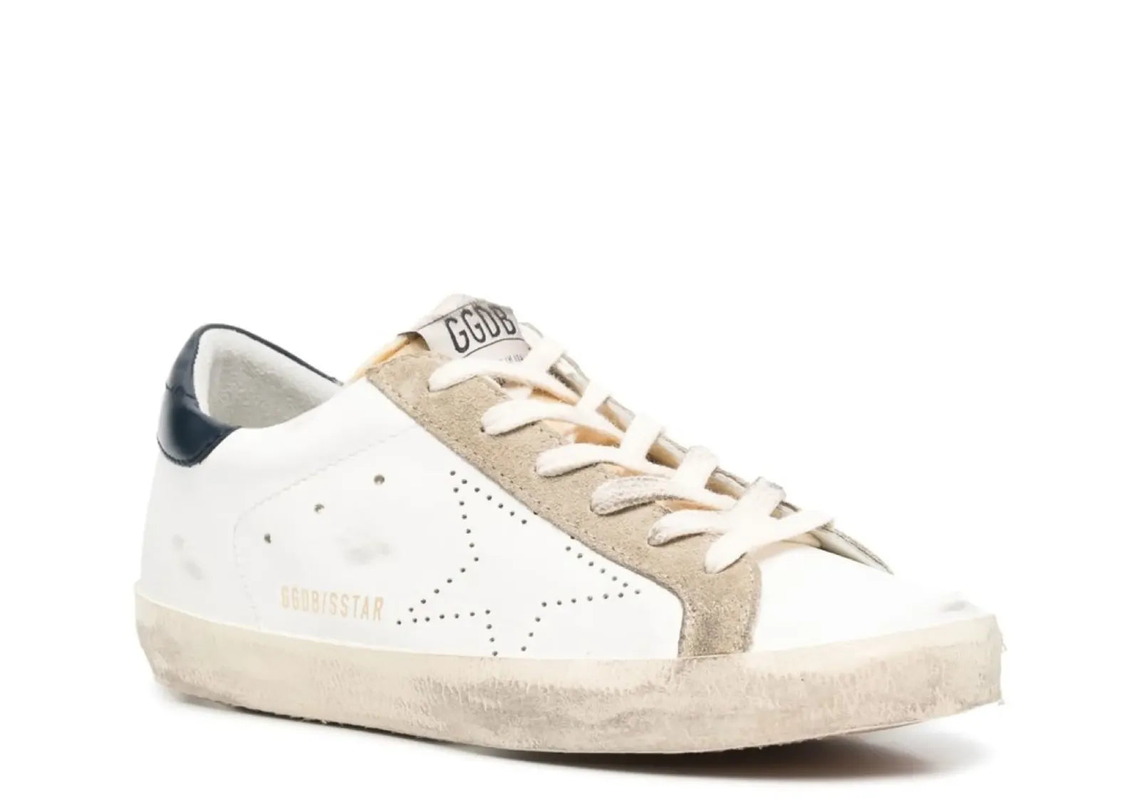 Golden Goose Super-Star White Leather Perforated Star Blue Heel (W) 2