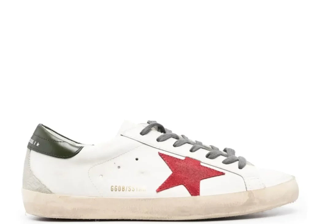 Golden Goose Super-Star White Leather Red Suede Star Green Heel 4