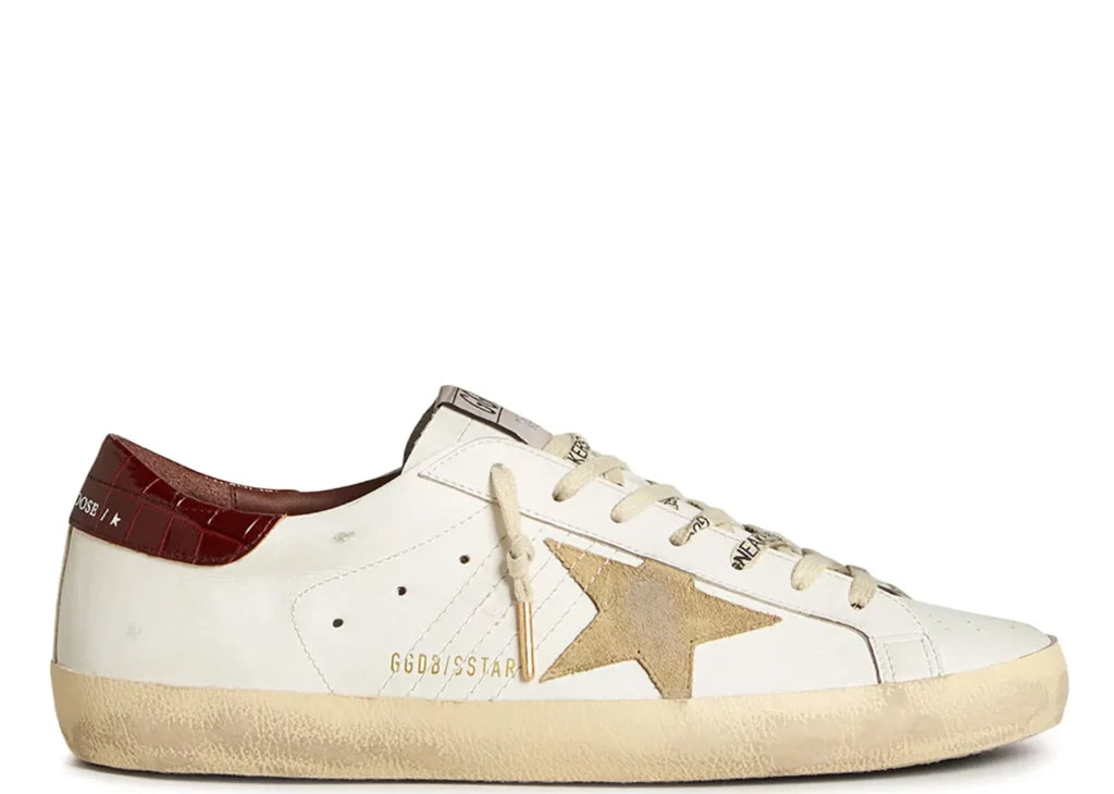 Golden Goose Super-Star White Leather Sand Suede Star Red Croco Heel 4