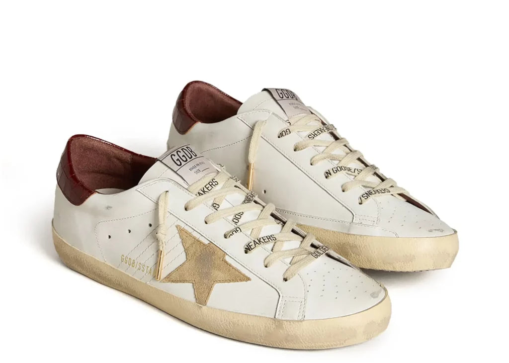 Golden Goose Super-Star White Leather Sand Suede Star Red Croco Heel 5