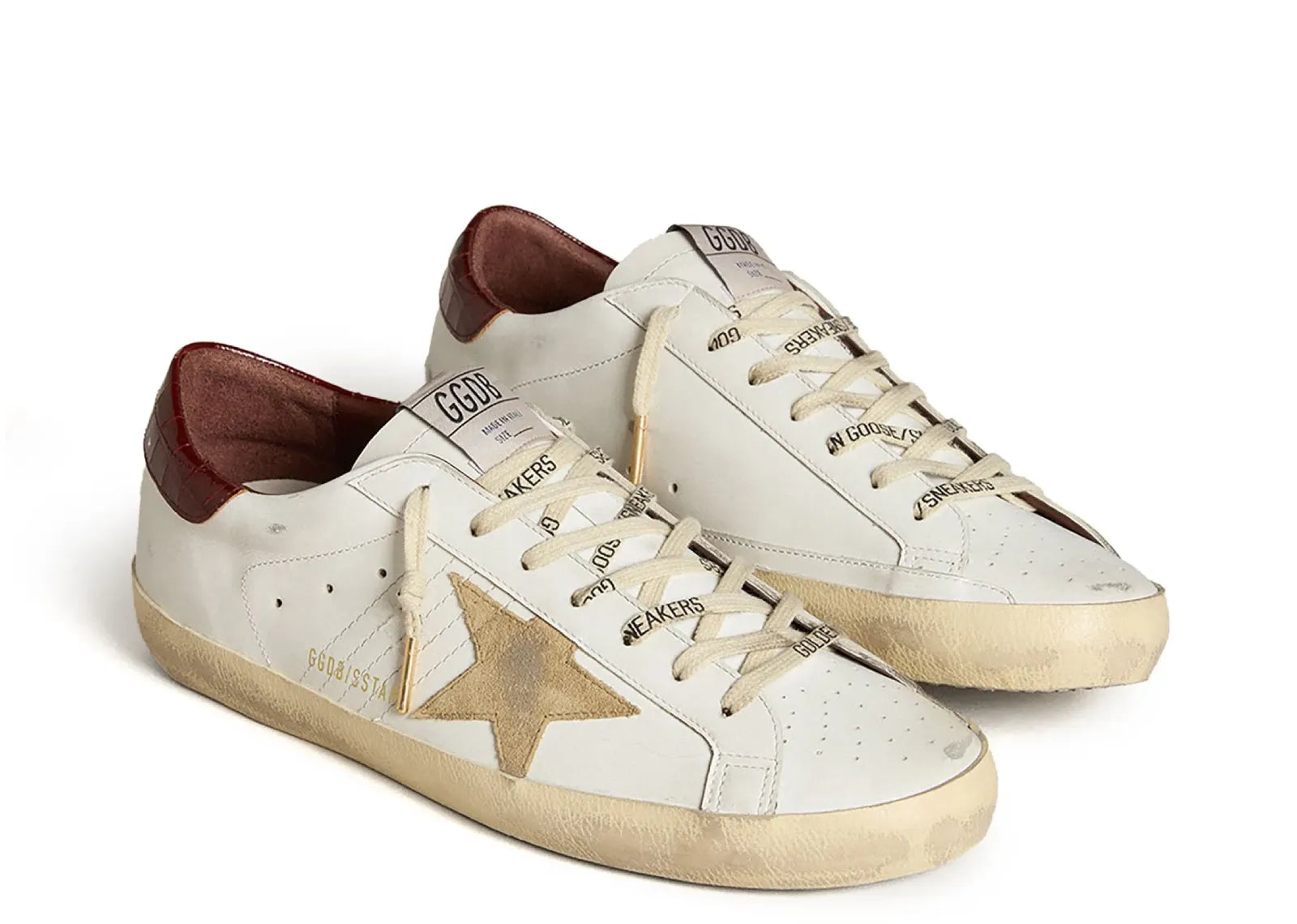 Golden Goose Super-Star White Leather Sand Suede Star Red Croco Heel 2