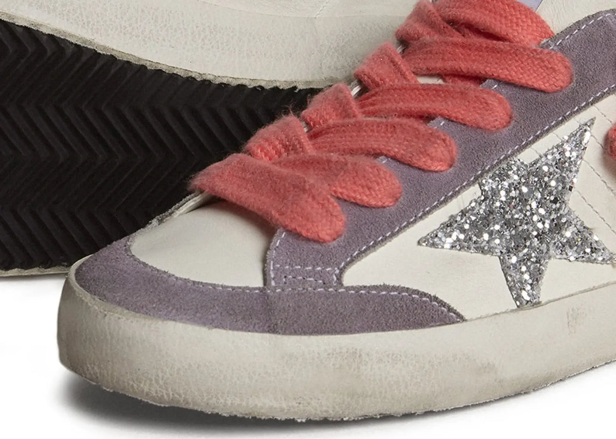 Golden Goose Super-Star White Leather Silver Star Lilac Heel (W) 3