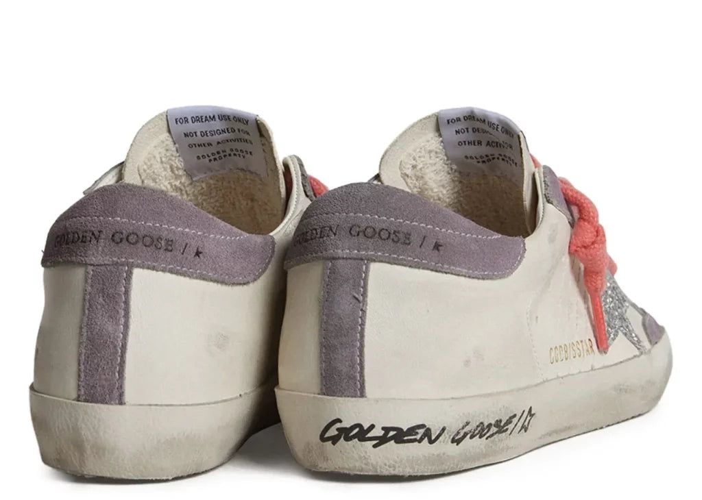 Golden Goose Super-Star White Leather Silver Star Lilac Heel (W) 8