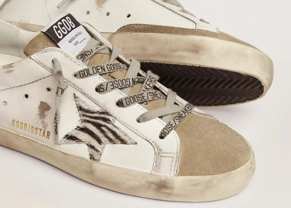 Golden Goose Super-Star White Zebra Pony Star Silver Heel (W) 13