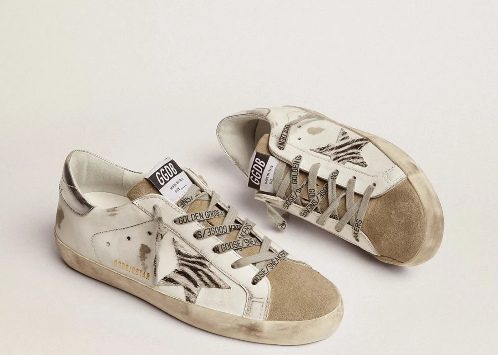 Golden Goose Super-Star White Zebra Pony Star Silver Heel (W) 5
