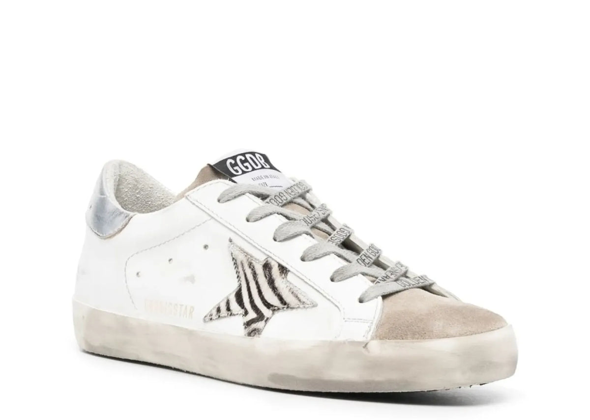 Golden Goose Super-Star White Zebra Pony Star Silver Heel (W) 2