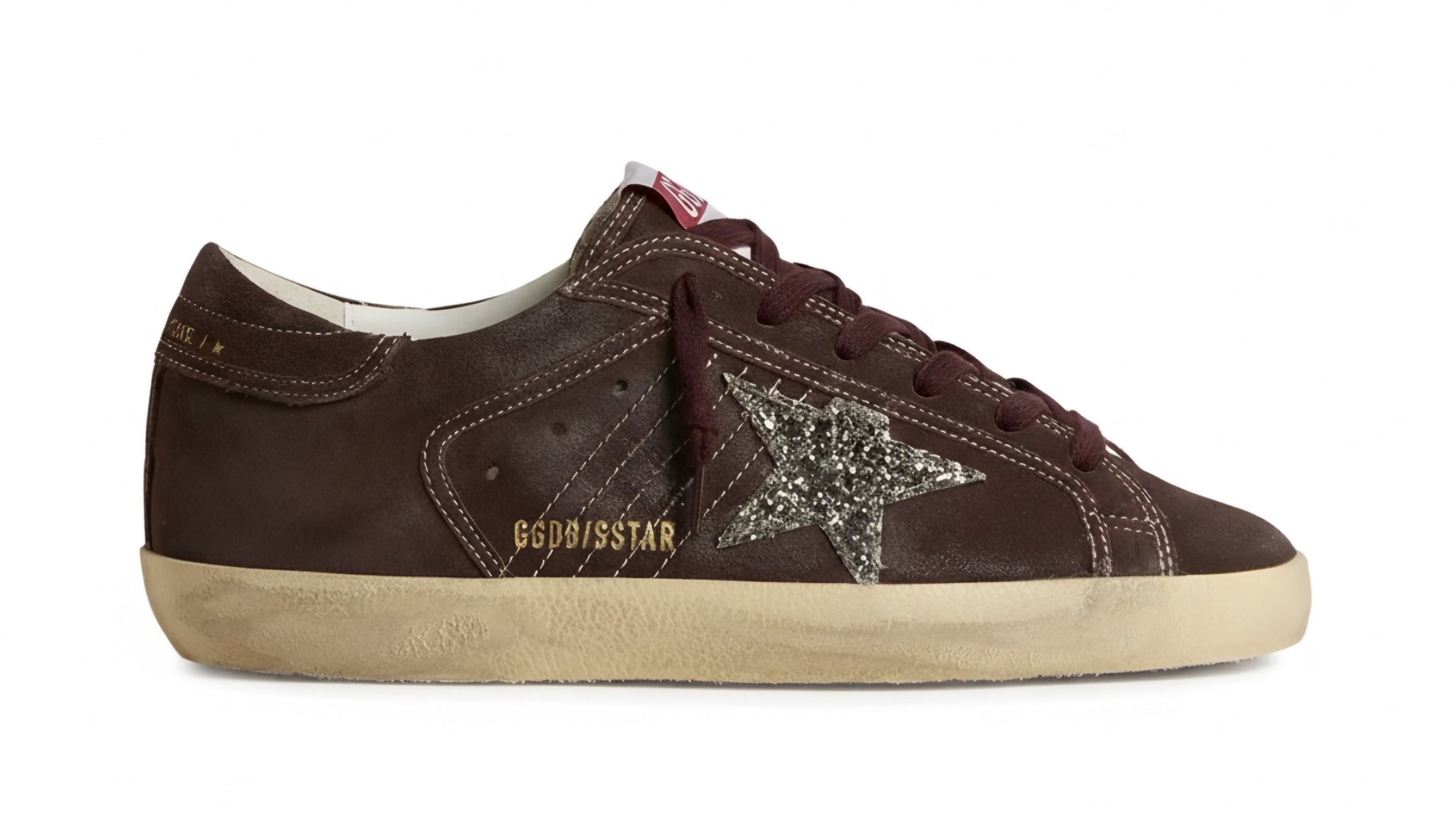 Golden Goose Super-Star Brown Suede Silver Glitter Star (W)