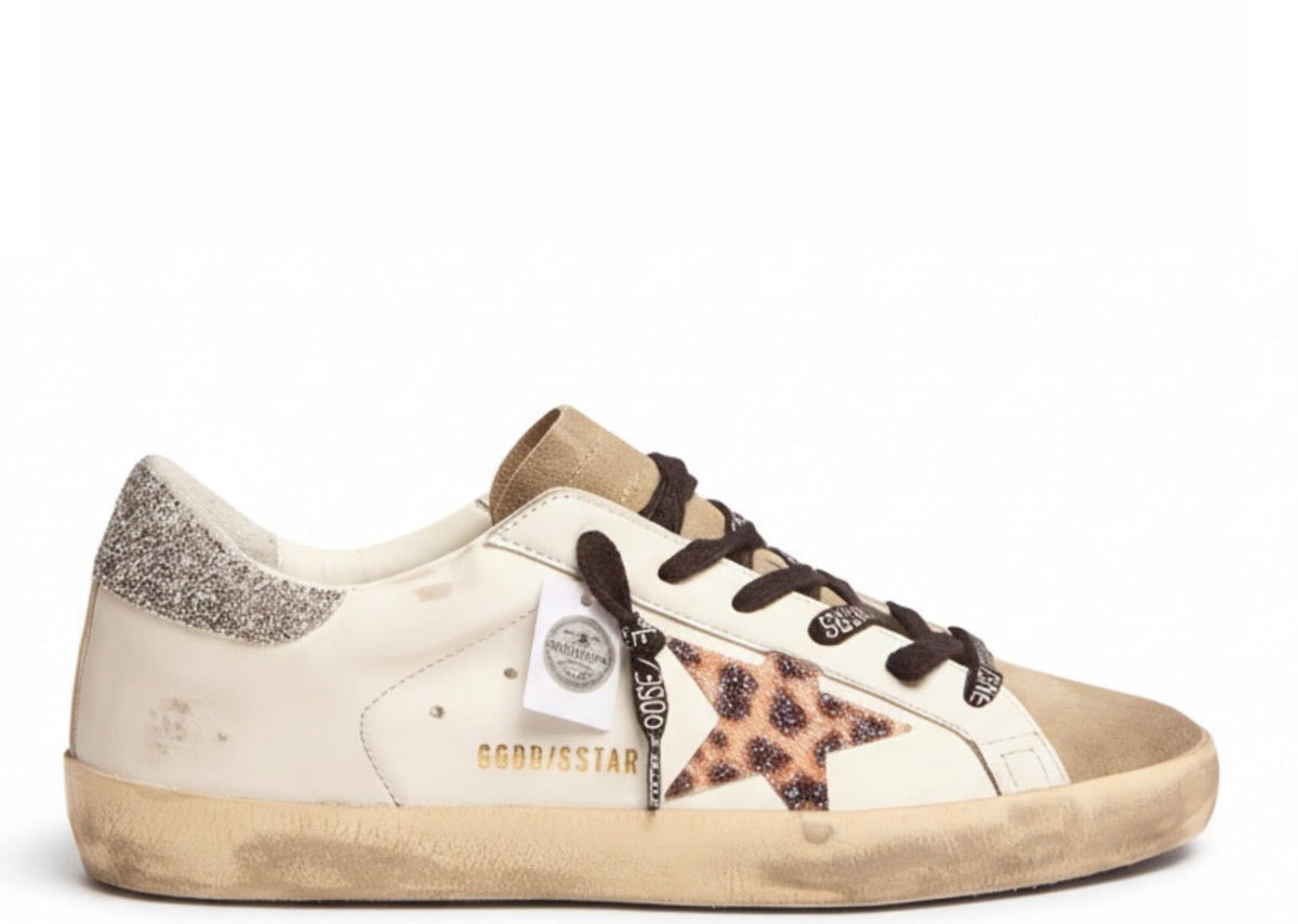 Golden Goose Super-Star Leopard Print Black Heel Tab (W)