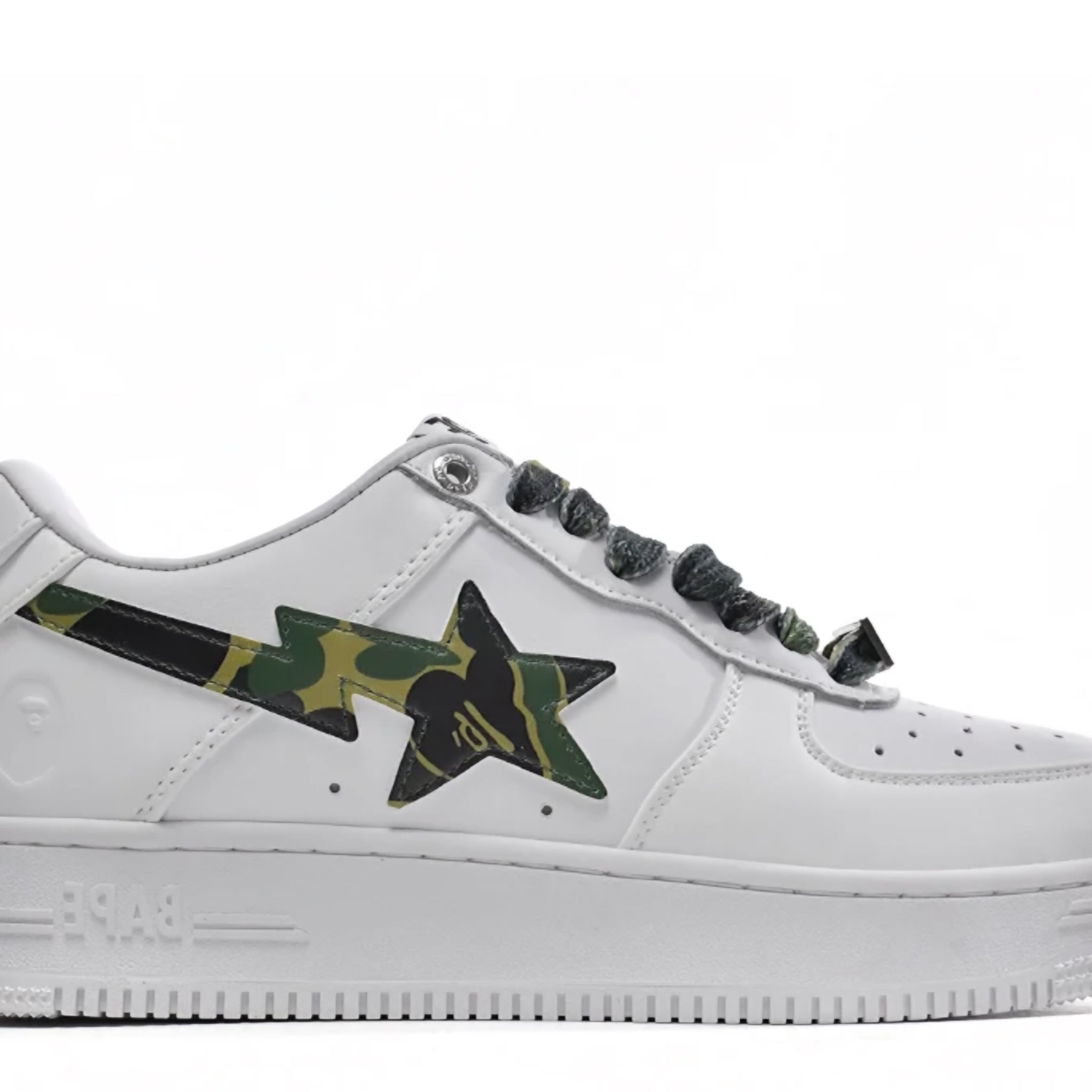 A Bathing Ape Bape Sta Low White 'Green Camouflage' denemezapt.myshopify.com Zaptila