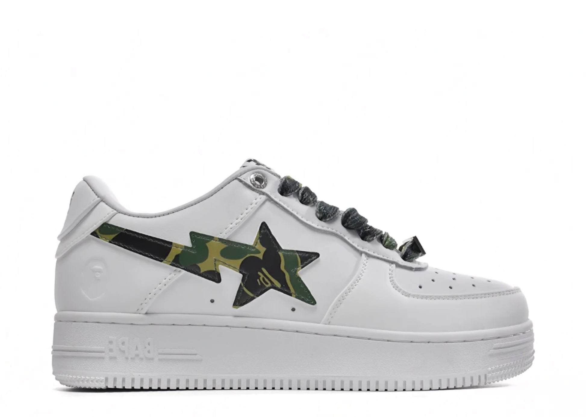 A Bathing Ape Bape Sta Low White 'Green Camouflage' denemezapt.myshopify.com Zaptila