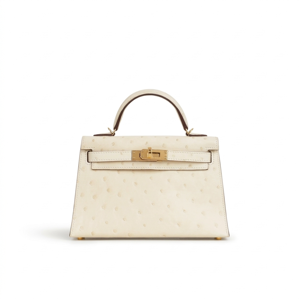 Hermès Mini Kelly - Nata Ostrich | Gold hardware