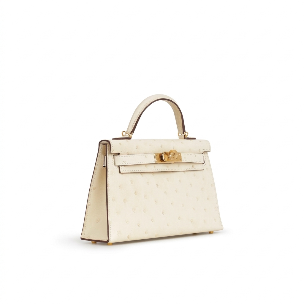 Hermès Mini Kelly - Nata Ostrich | Gold hardware