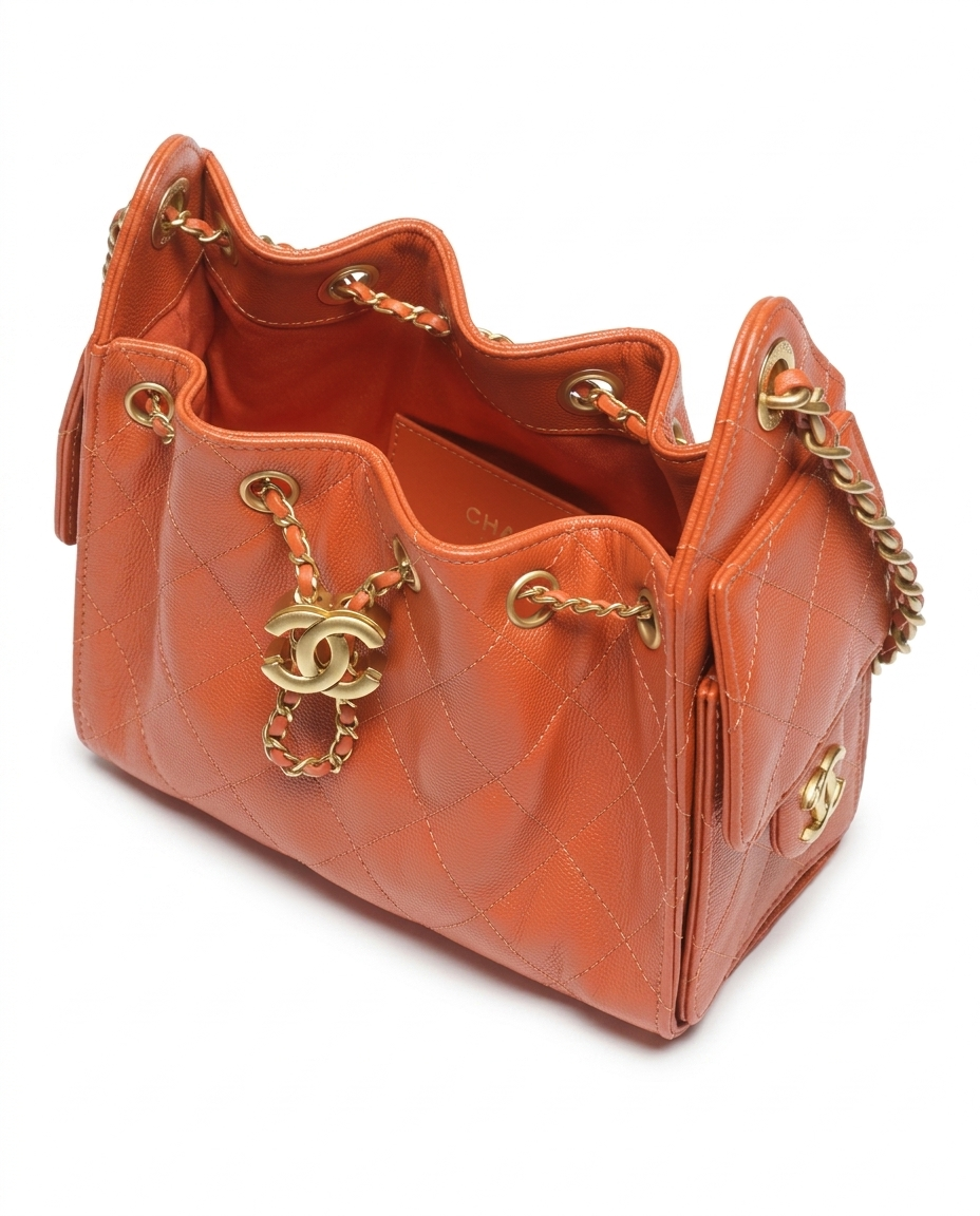 Chanel 25 Mini Handbag Grained Calfskin & Gold-Tone Metal Dark Orange