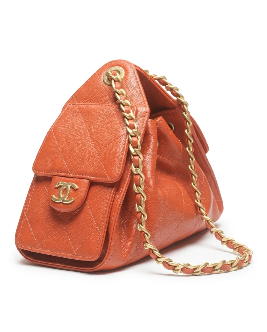Chanel 25 Mini Handbag Grained Calfskin & Gold-Tone Metal Dark Orange