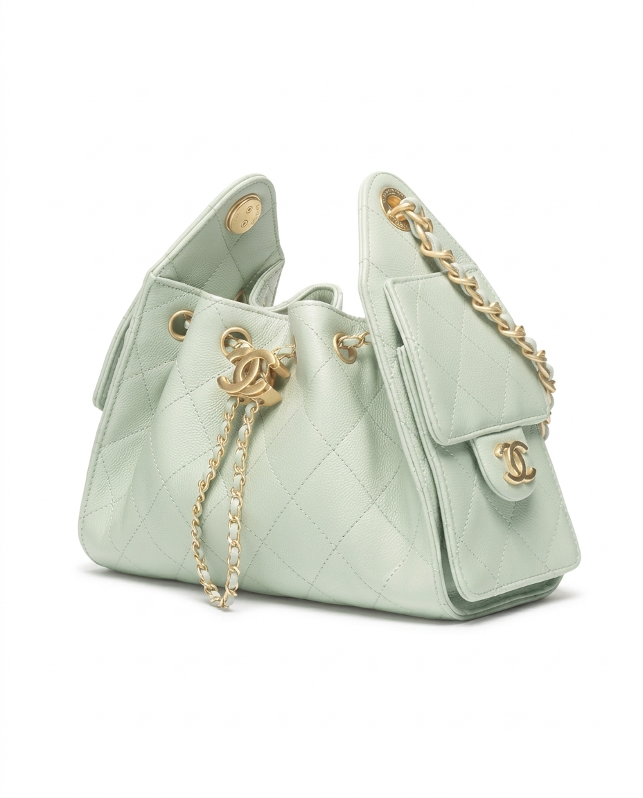 Chanel 25 Mini Handbag Grained Calfskin & Gold-Tone Metal Light Green