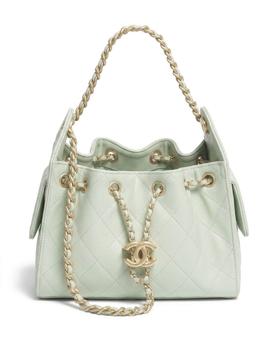 Chanel 25 Mini Handbag Grained Calfskin & Gold-Tone Metal Light Green