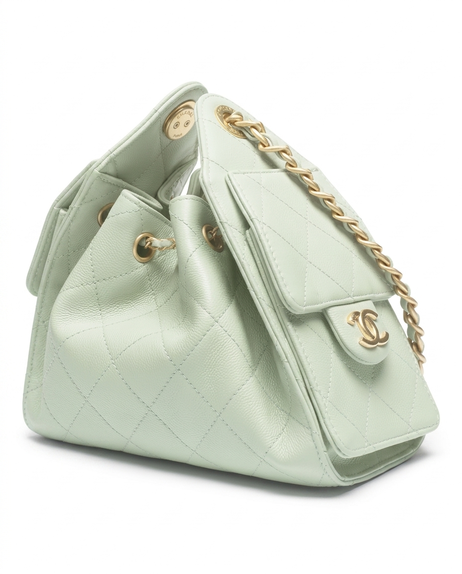 Chanel 25 Mini Handbag Grained Calfskin & Gold-Tone Metal Light Green