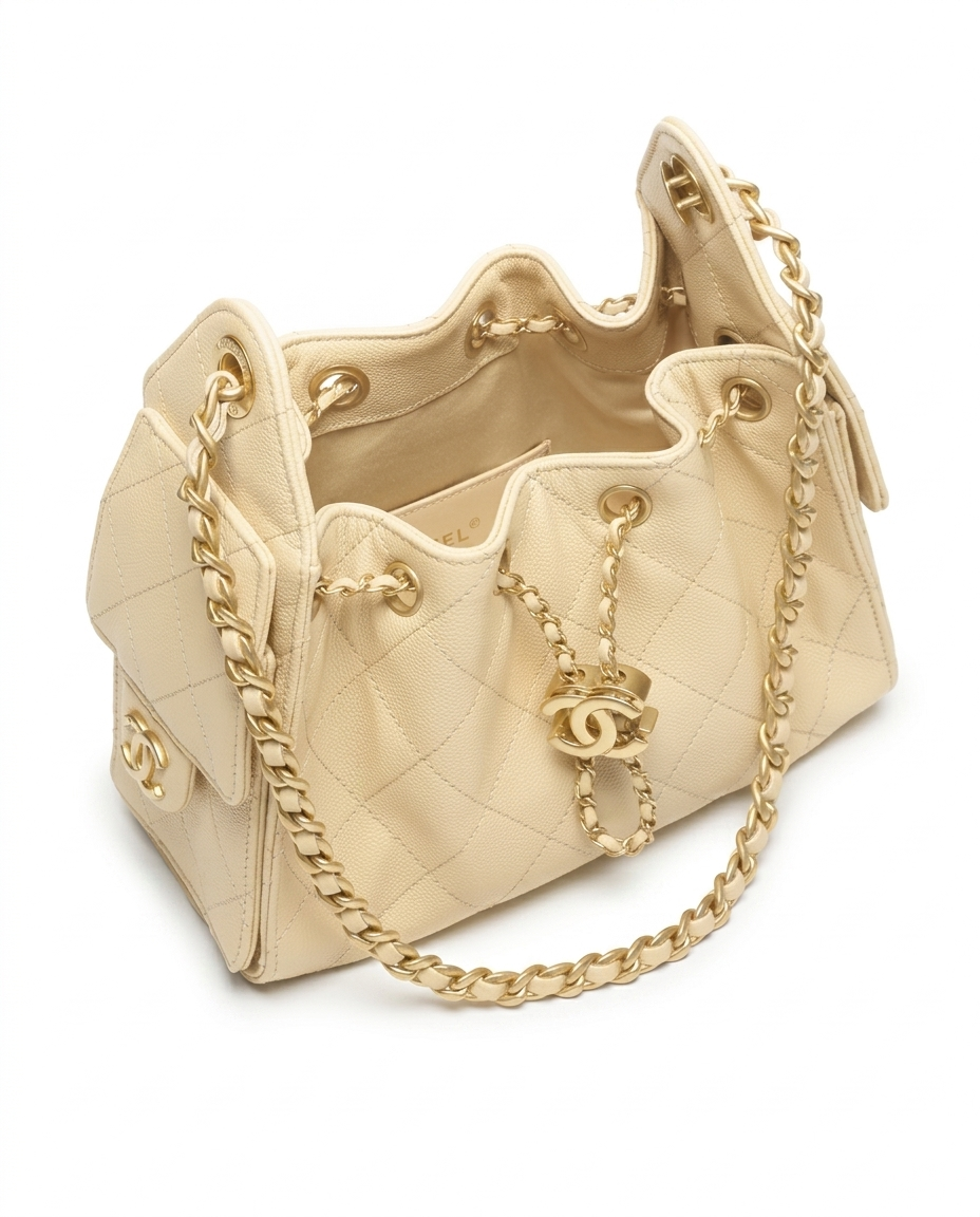 Chanel 25 Mini Handbag Grained Calfskin & Gold-Tone Metal Beige