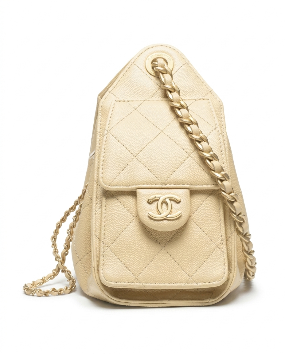 Chanel 25 Mini Handbag Grained Calfskin & Gold-Tone Metal Beige