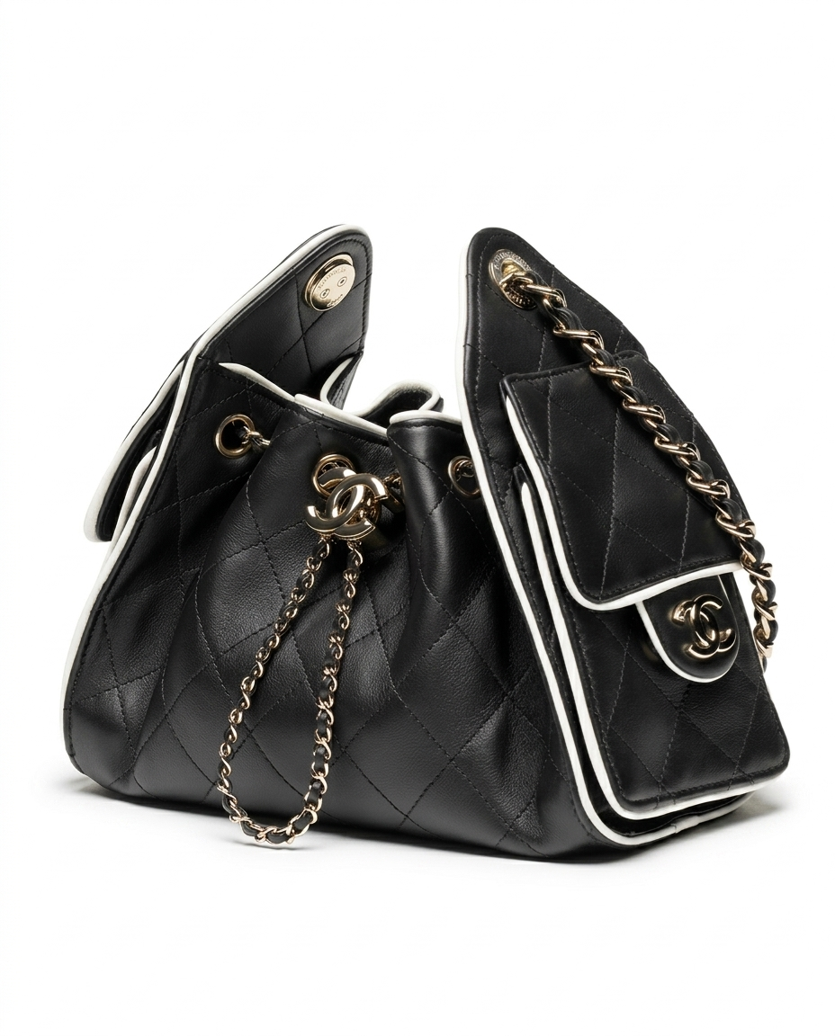 Chanel 25 Mini Handbag Calfskin & Gold-Tone Metal Black/White