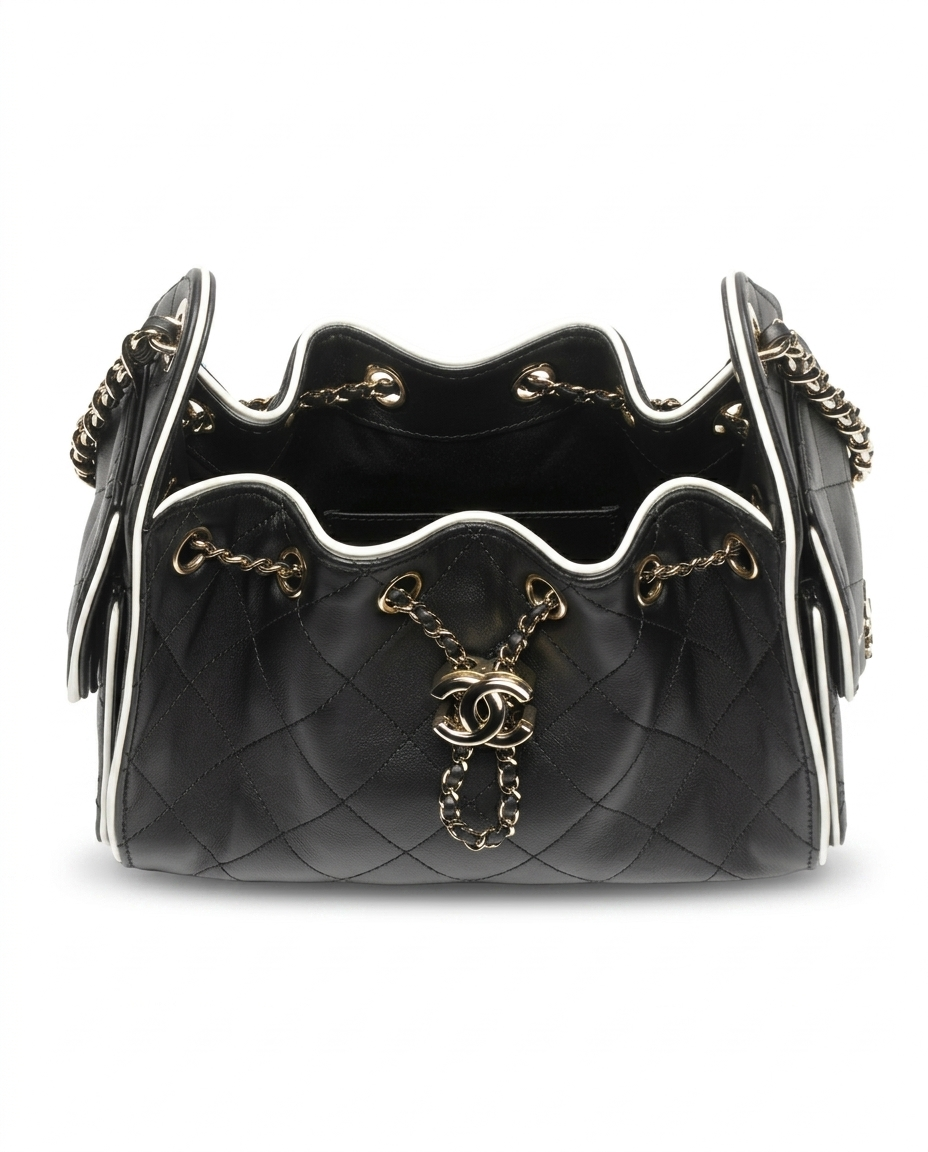 Chanel 25 Mini Handbag Calfskin & Gold-Tone Metal Black/White