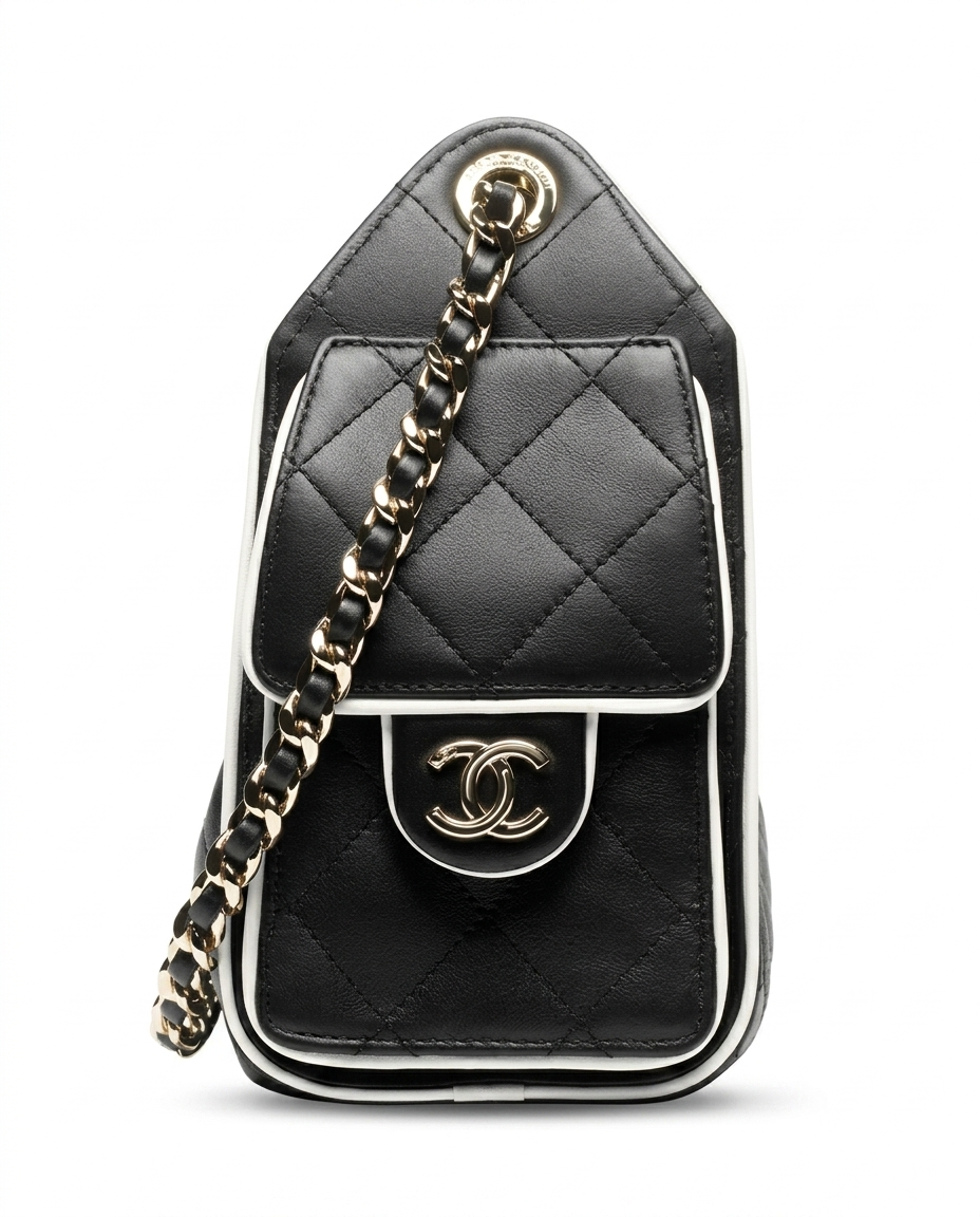 Chanel 25 Mini Handbag Calfskin & Gold-Tone Metal Black/White