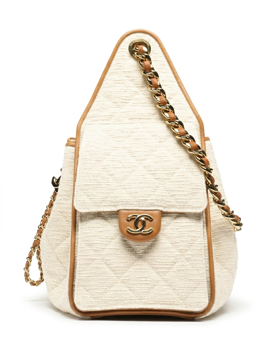 Chanel 25 Small Handbag Canvas, Calfskin & Gold-Tone Metal Ecru/Camel