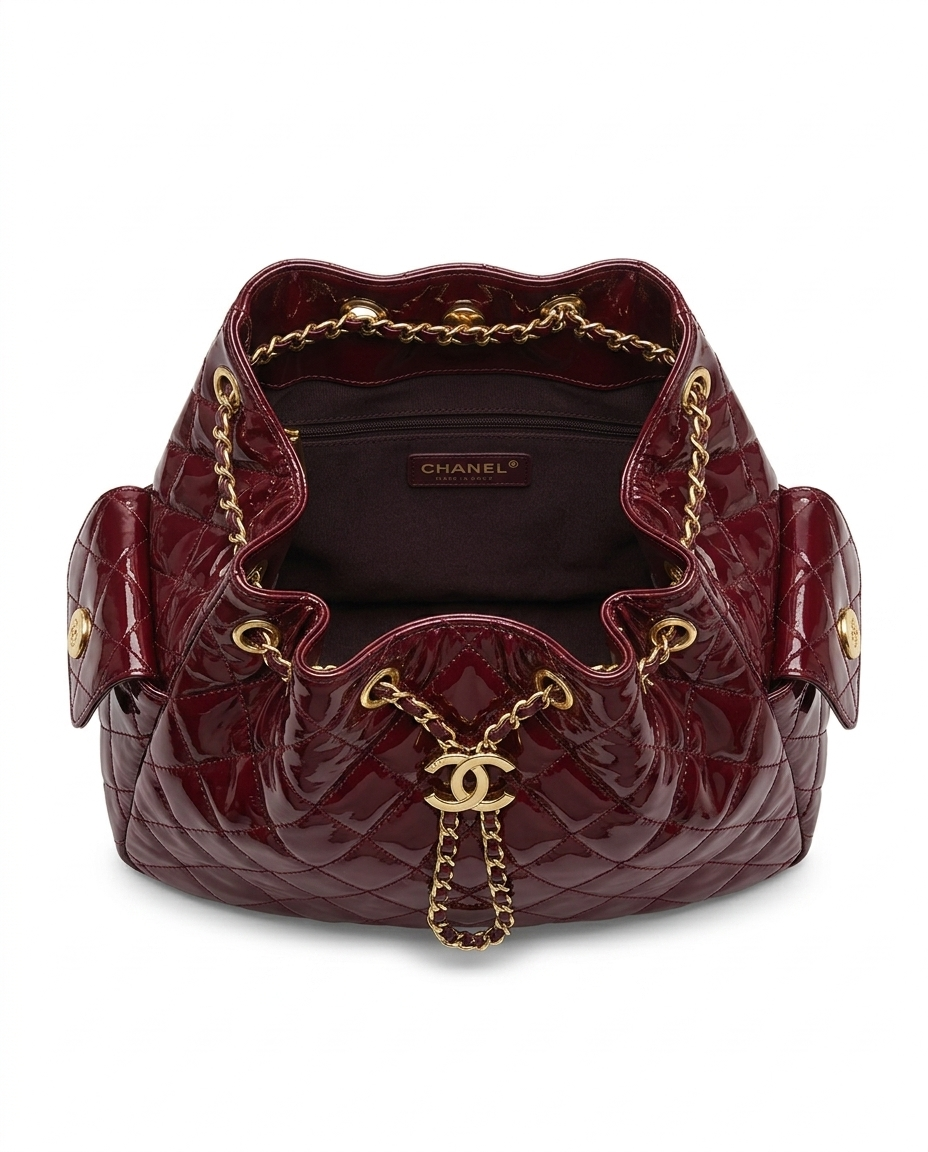 Chanel 25 Small Handbag Shiny Crumpled Calfskin & Gold-Tone Metal Burgundy