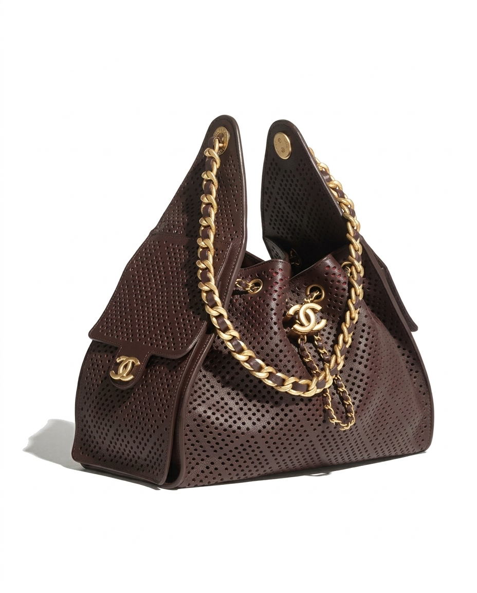 Chanel 25 Small Handbag Perforated Calfskin & Gold-Tone Metal Dark Brown