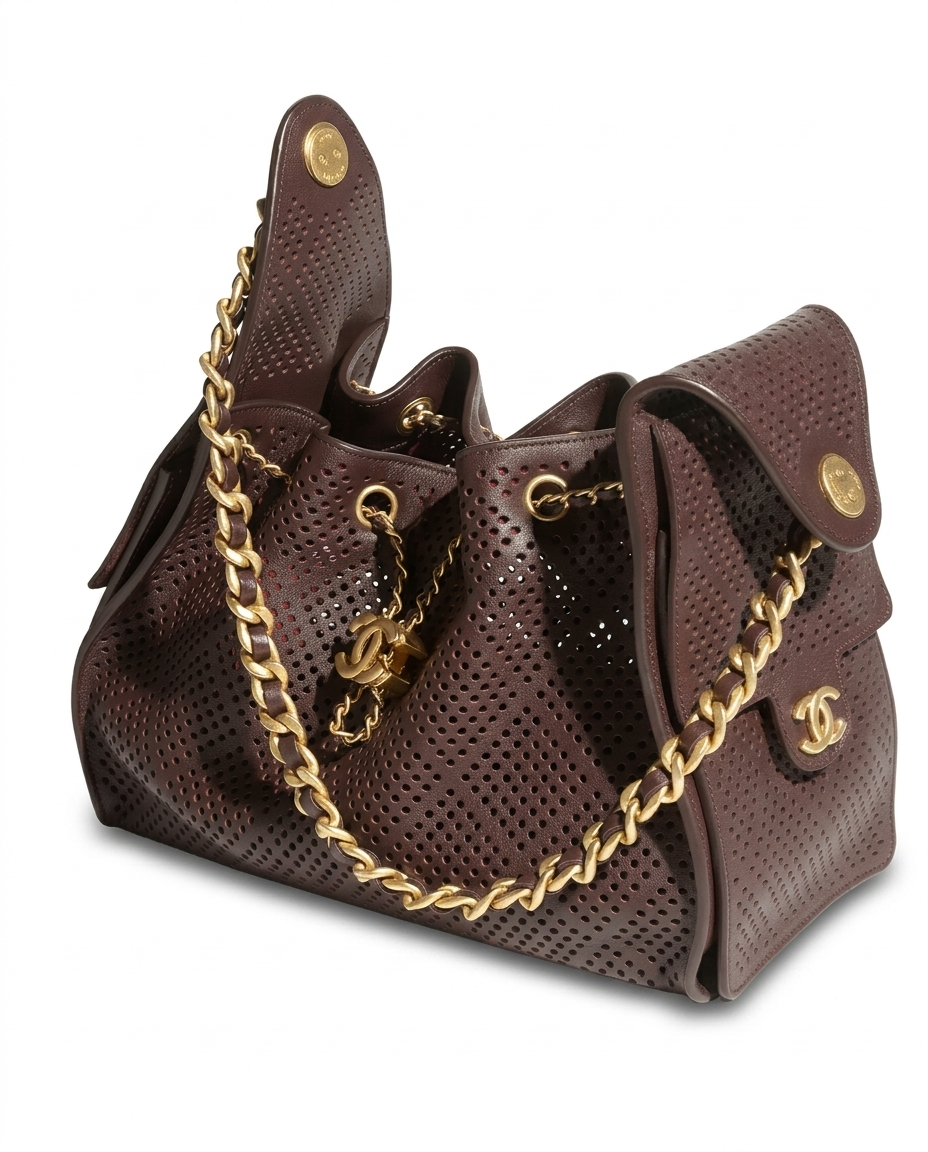Chanel 25 Small Handbag Perforated Calfskin & Gold-Tone Metal Dark Brown