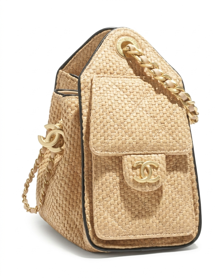 Chanel 25 Mini Handbag Braided Raffia, Calfskin & Gold-Tone Metal Beige/Black