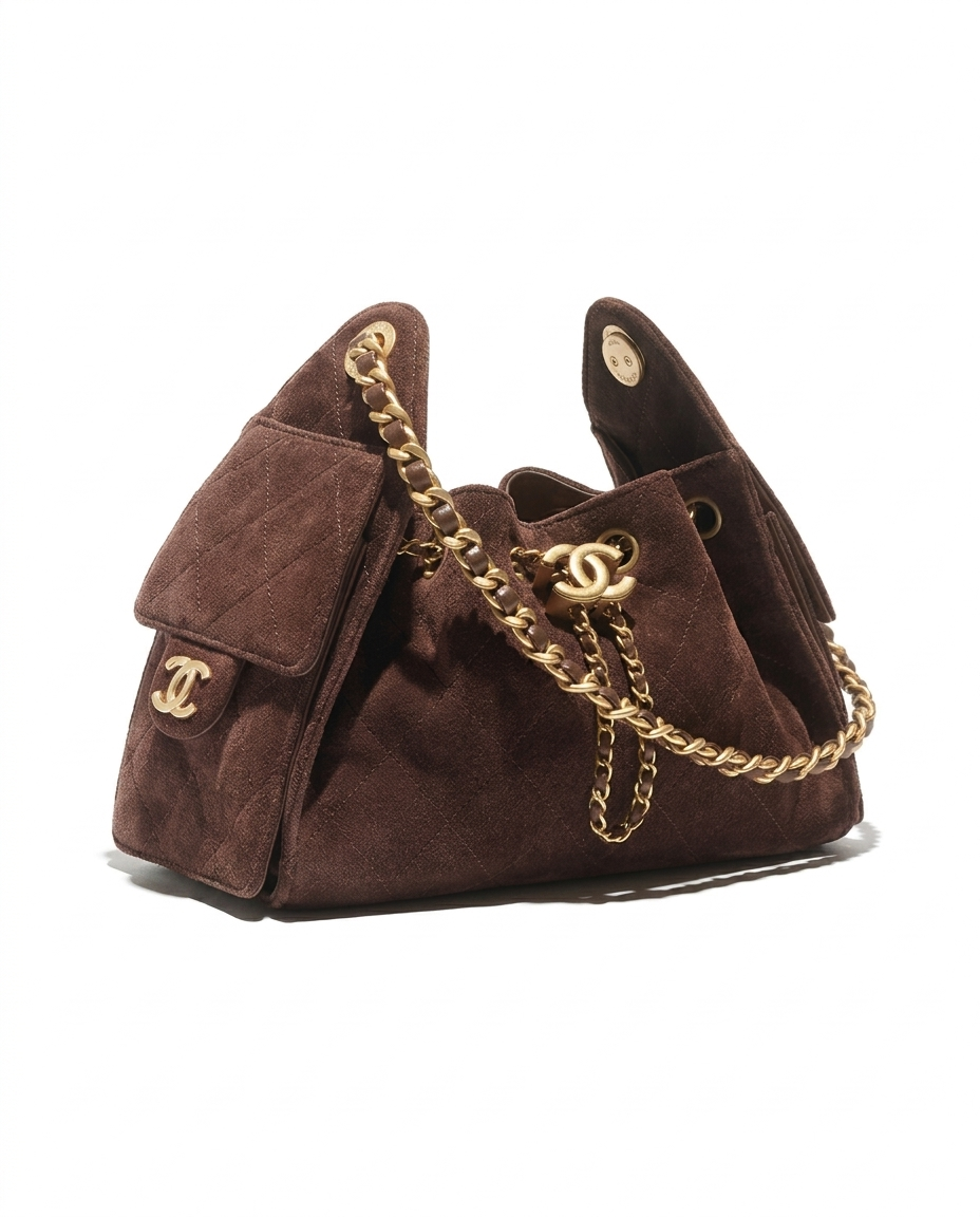 Chanel 25 Mini Handbag Suede Calfskin & Gold-Tone Metal Dark Brown