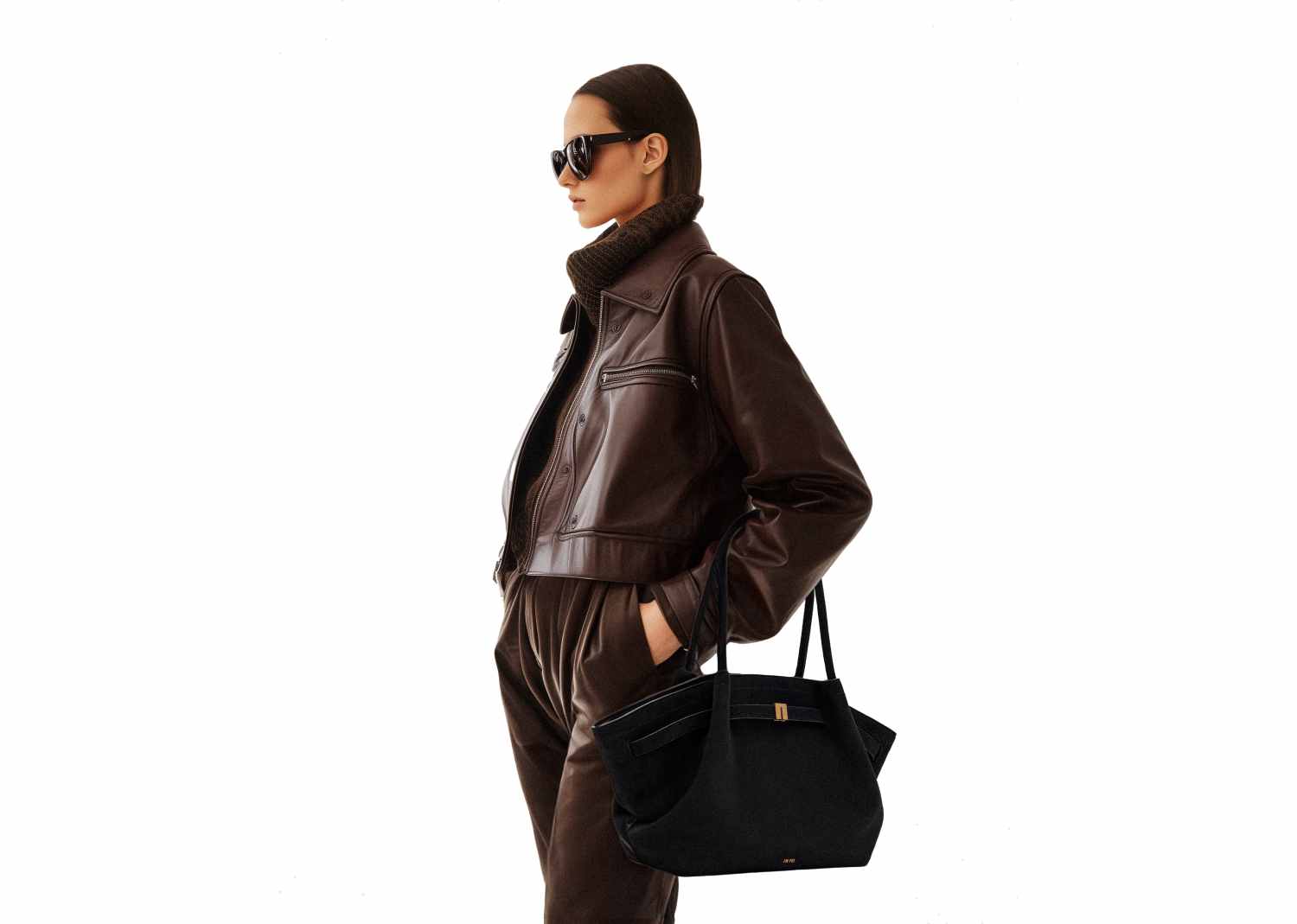JW PEI Hana Medium Faux Suede Tote Bag Black 6