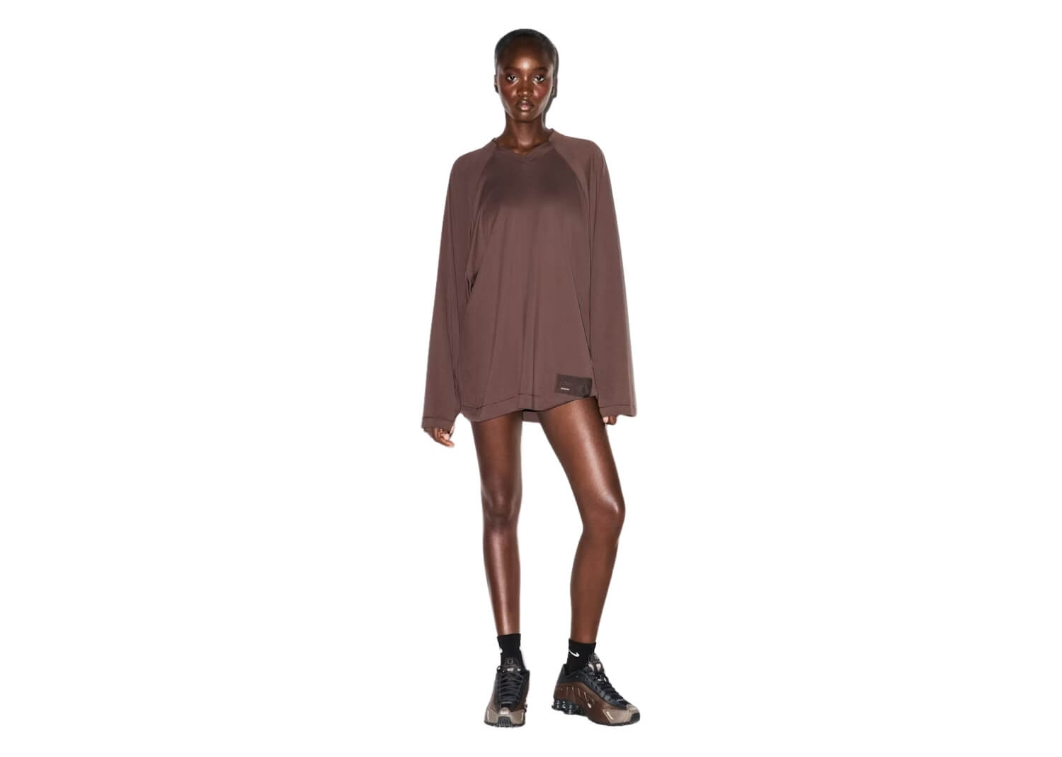 Nike x SKIMS Women’s Airy V-Neck Oversized Long Sleeve Top Dark Sepia 2