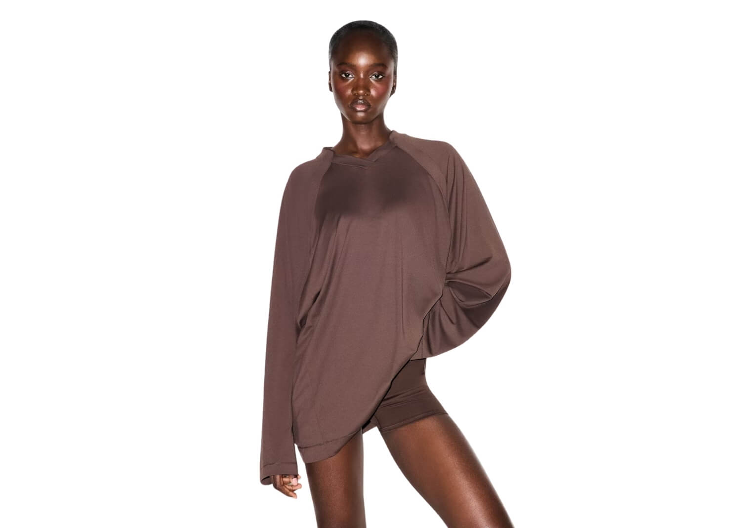 Nike x SKIMS Women’s Airy V-Neck Oversized Long Sleeve Top Dark Sepia 3