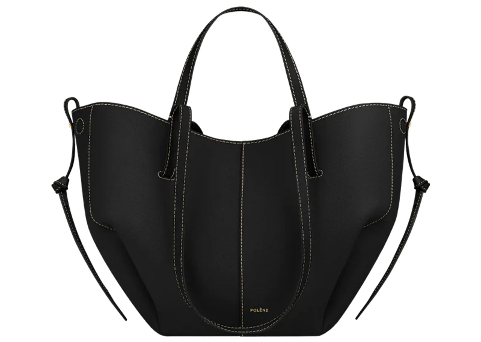 Polène Cyme Mini Edition Textured Black with Ecru Stitching