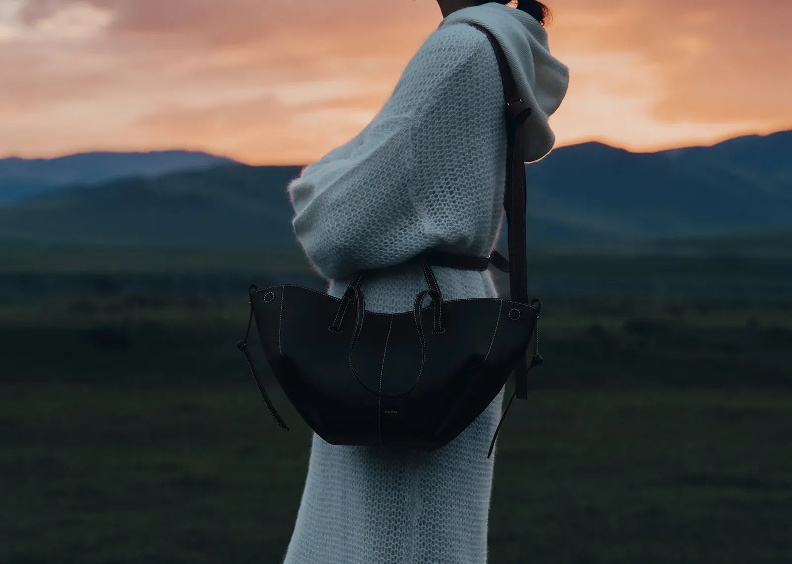 Polène Cyme Mini Edition Textured Black with Ecru Stitching 6