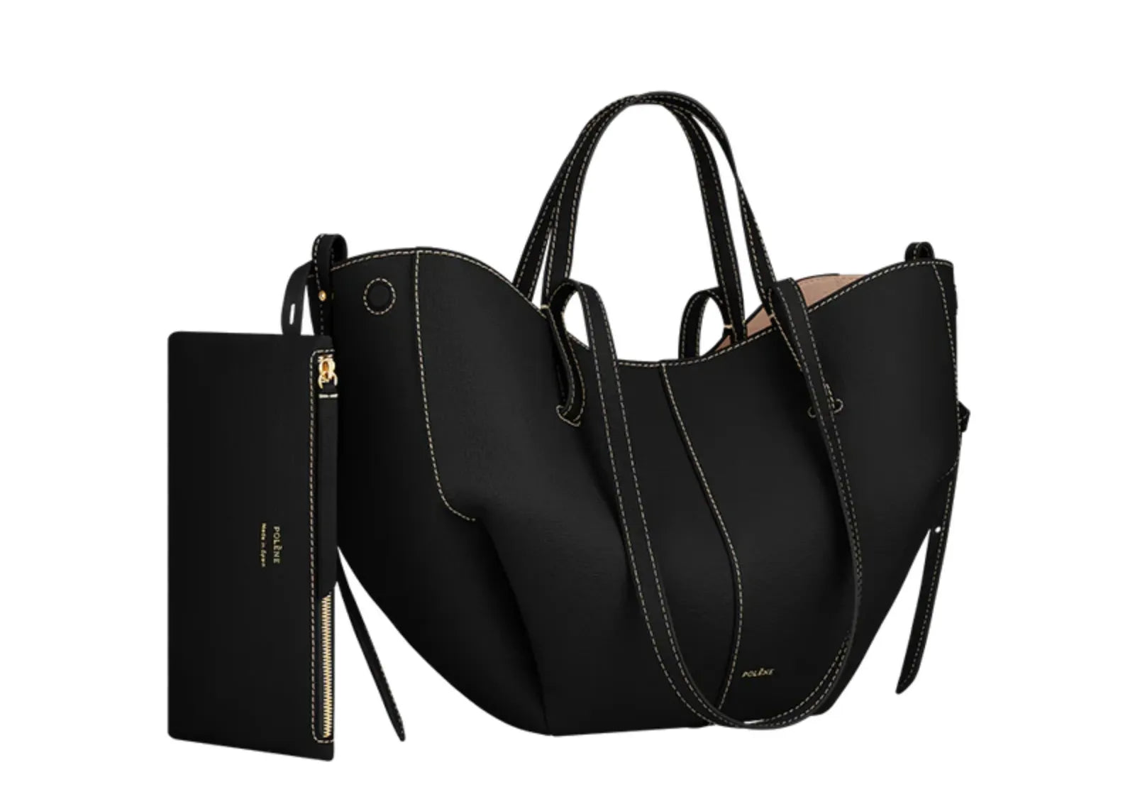 Polène Cyme Mini Edition Textured Black with Ecru Stitching 2