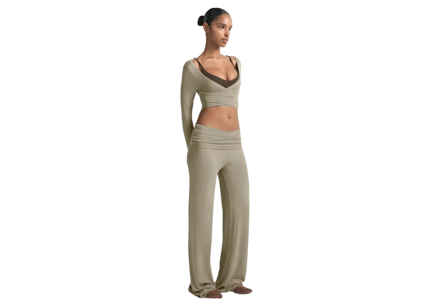 SKIMS NikeSKIMS Stretch Knit Foldover Wide Leg Pant Dune 3