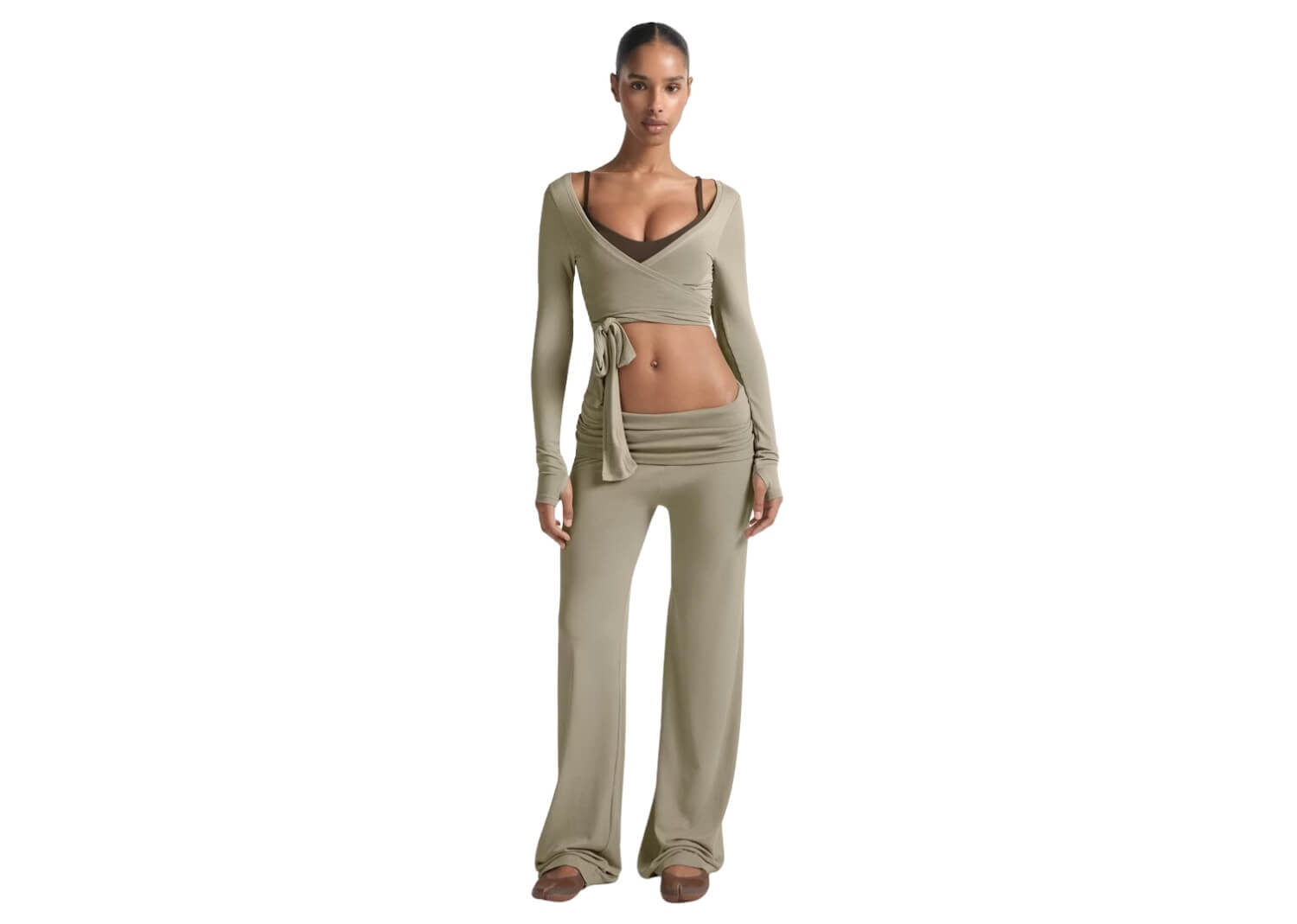 SKIMS NikeSKIMS Stretch Knit Foldover Wide Leg Pant Dune 2