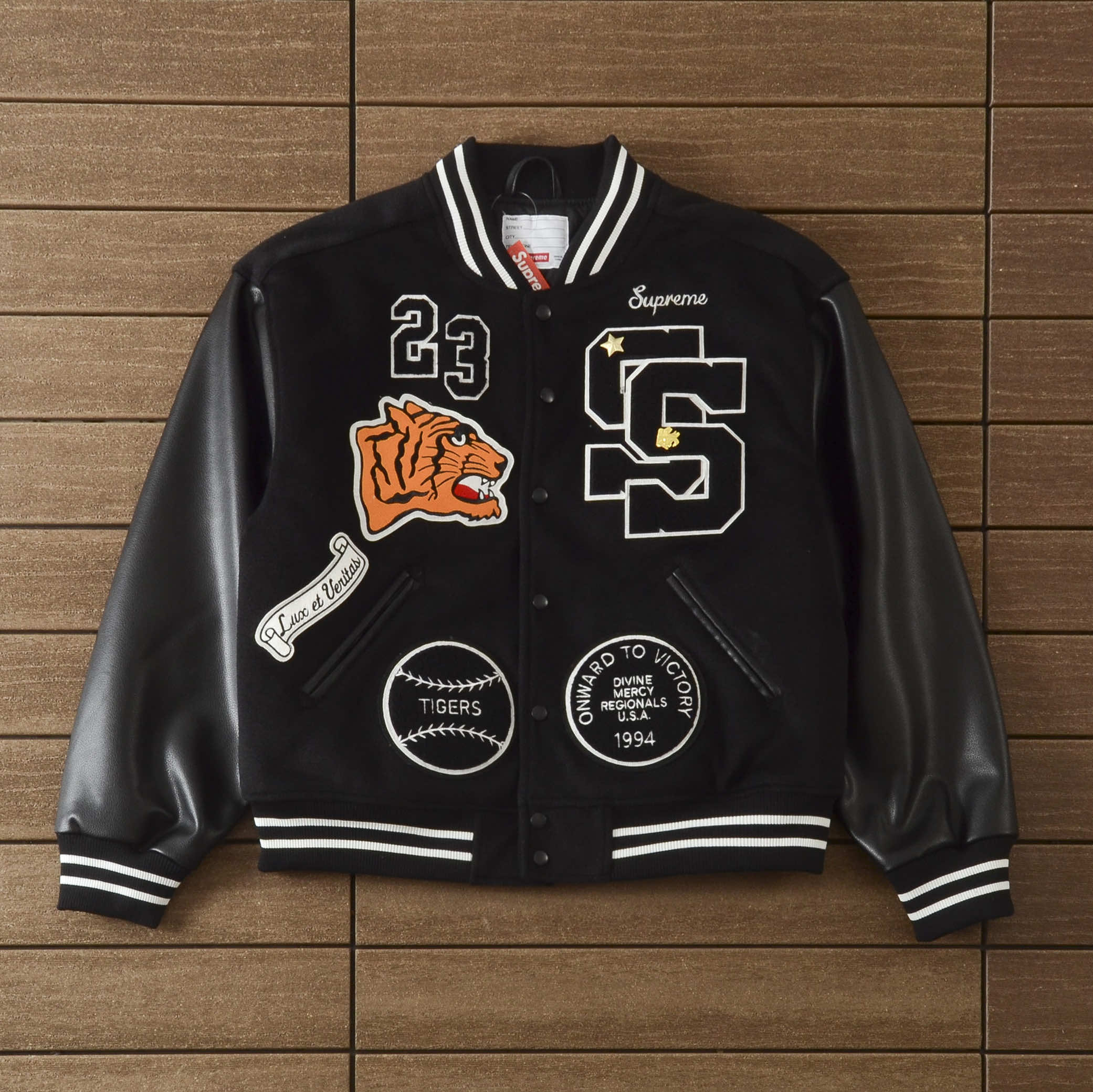 Supreme Monogram College Jacket 'Black' denemezapt.myshopify.com Zaptila